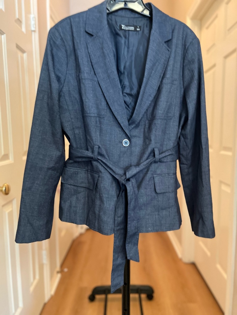 New York & Company Navy Blue Belted Blazer